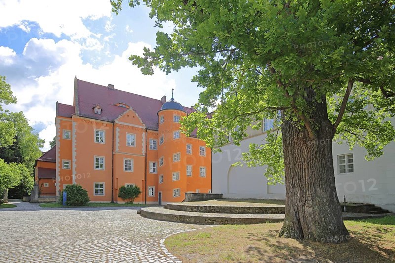 Prince's house backlit by the former Cistercian abbey, Schulpforte, Pforta State School, Bad Kösen, Saale, Naumburg, Saxony-Anhalt, Germany