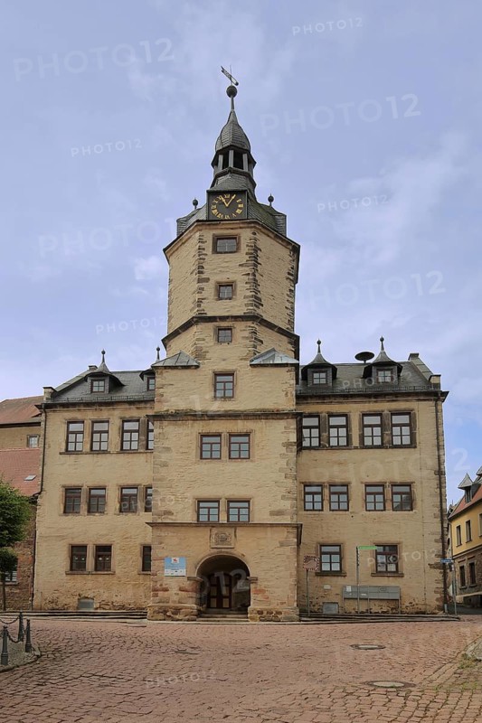 Town hall with tower built in 1662, Wettin, Wettin-Löbejün, Lower Saale Valley, Saxony-Anhalt, Germany
