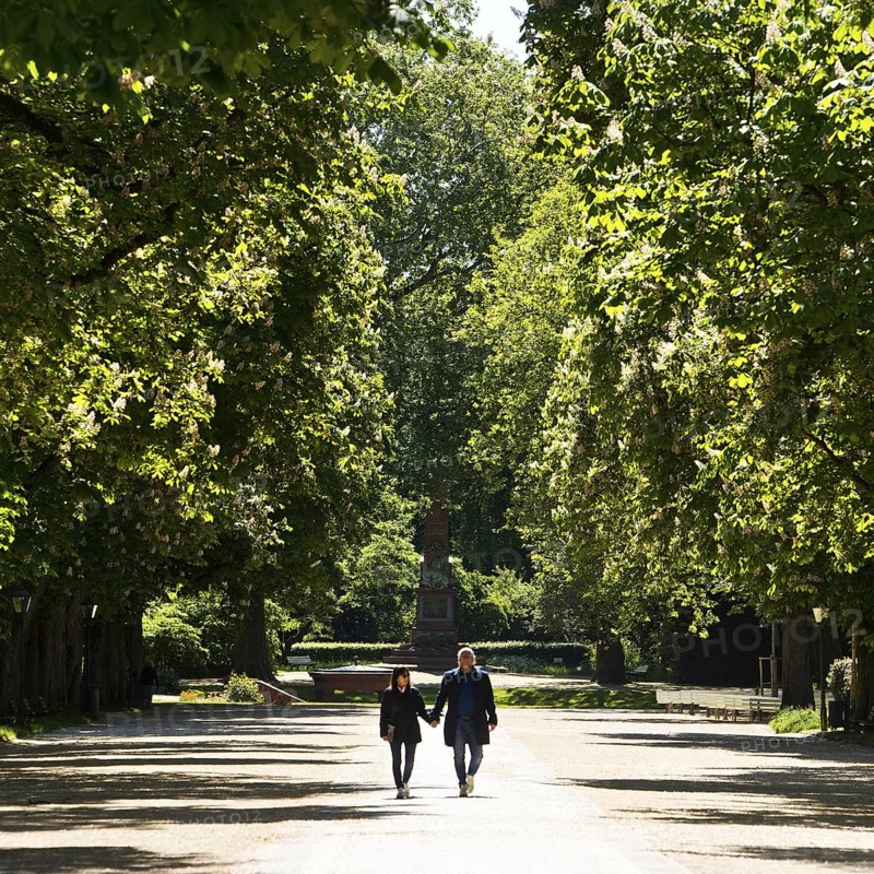 Fountain avenue in the spa gardens of Bad Homburg vor der Höhe, Hesse, Germany