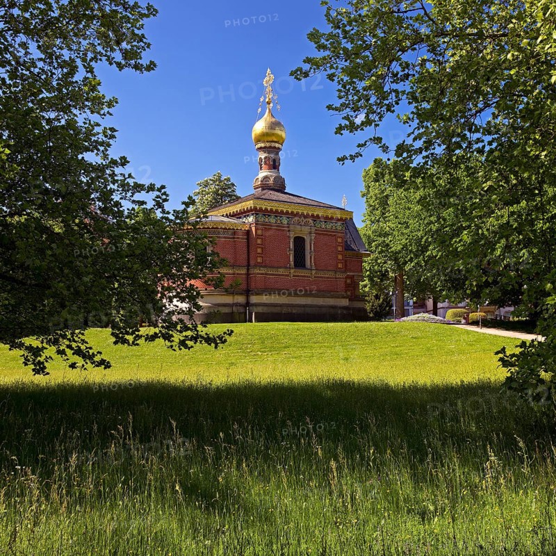 Russian Orthodox Church of All Saints, also known as the Russian Chapel, spa garden, Bad Homburg vor der Höhe, Hesse, Germany