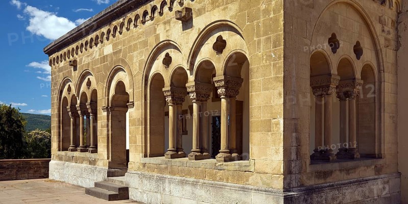 Neo-Romanesque hall in the inner courtyard of Bad Homburg vor der Höhe Castle, Hesse, Germany
