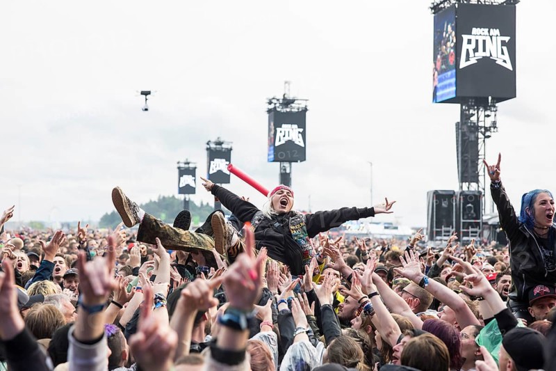 Festival visitor crowdsurfing at the Rock am Ring Festival on Friday, Nürburgring race track race track, 07.06.2025