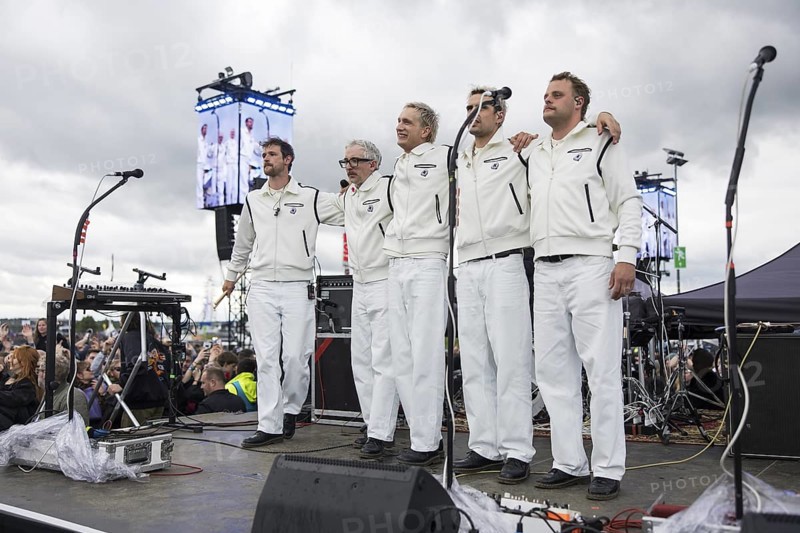 Steffen Israel (guitarist and keyboarder), Felix Brummer (singer), Karl Schumann (guitarist) and Till Brummer (bassist) of Kraftklub at a secret gig of the band at the Rock am Ring Festival on Saturday, Nürburgring race track race track, 07.06.2025