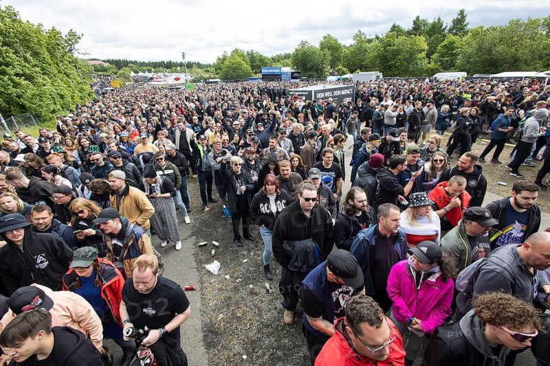 Festival visitors in front of the main entrance at the Rock am Ring Festival on Friday, Nürburgring race track race track, 06.06.2025