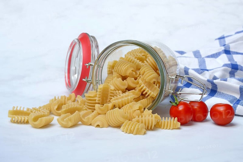 Italian pasta in glass containers, Radiatori variety