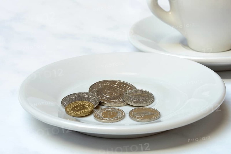 Tip, Swiss coins on plate, Switzerland