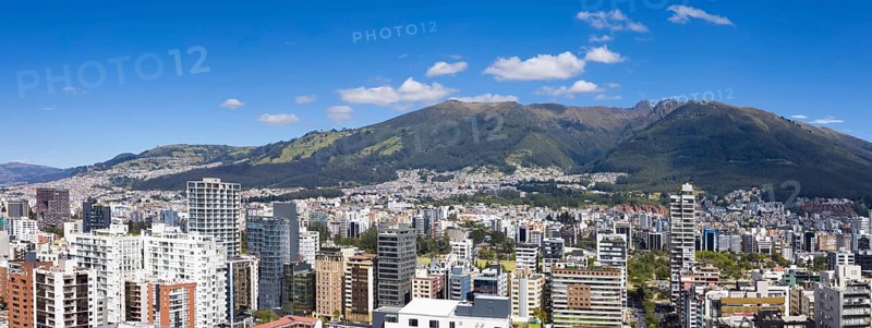 Quito, Ecuador. Panoramic skyline of Carolina Park modern condominiums in central business district