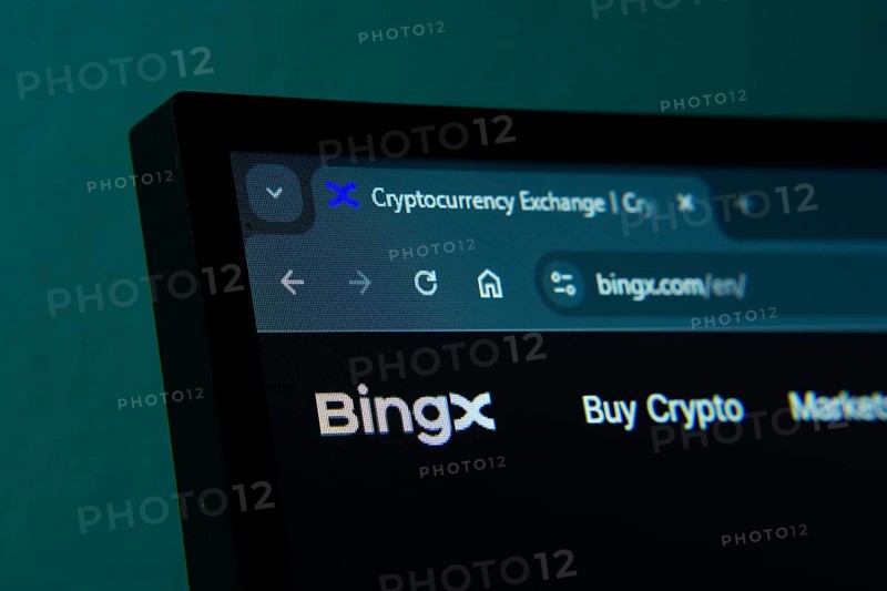 Close-up of a computer screen displaying the BingX web interface in dark mode