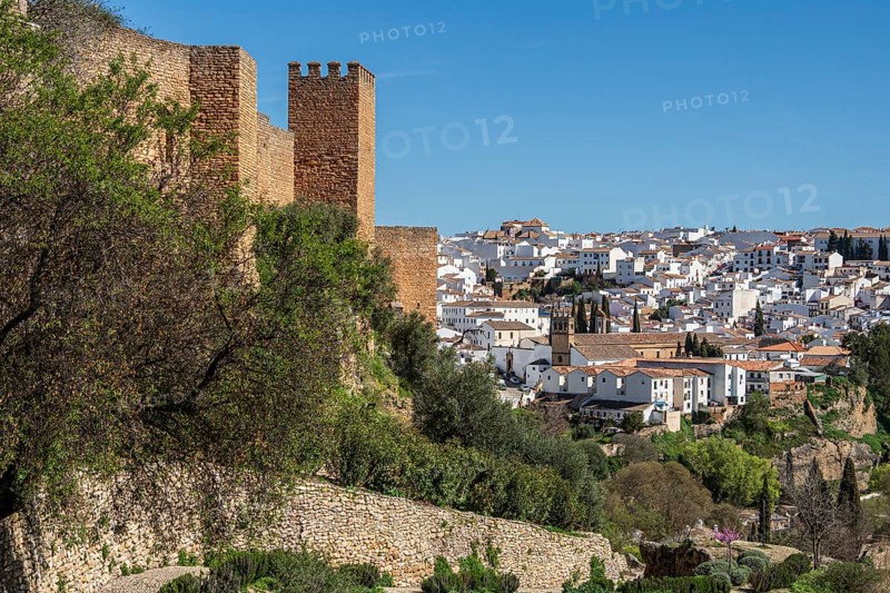 Tower and city wall, early spring, Ronda, Andalusia, Spain