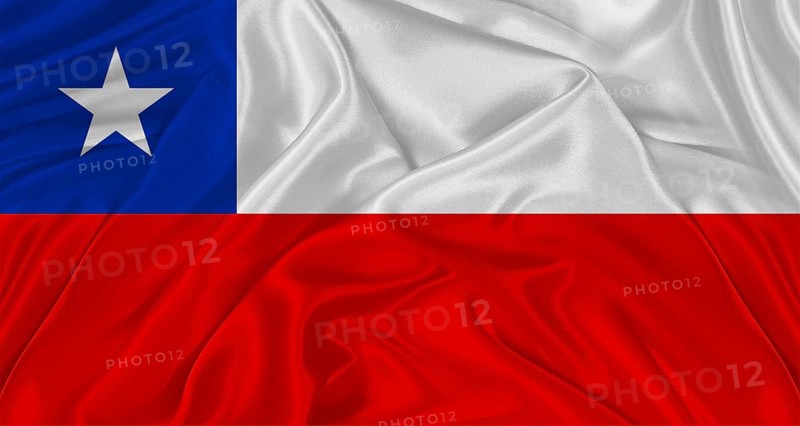 Flag of Chile with cloth texture. Close up of Chile flag waving