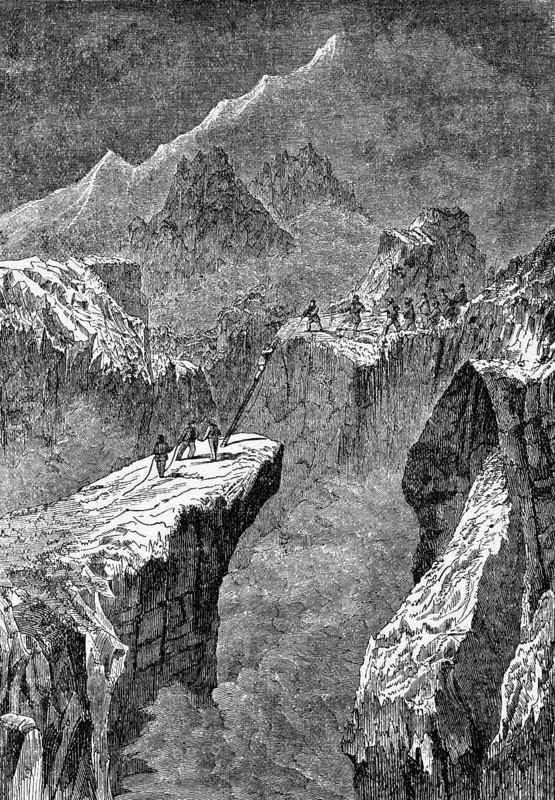 19th century explorers in the Swiss Alps, Switzerland, digital reproduction of a historical model