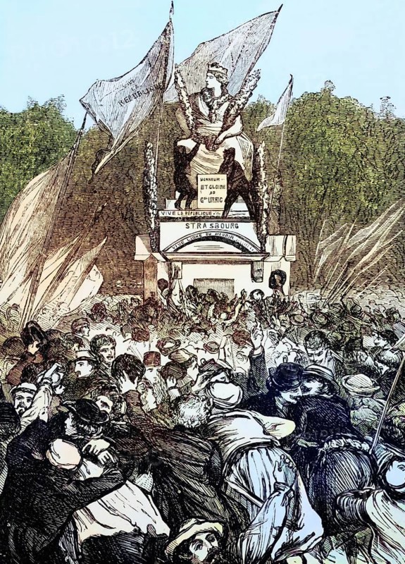 The statue of the city of Strasbourg around 1850, Paris, France, digital reproduction of a historical model