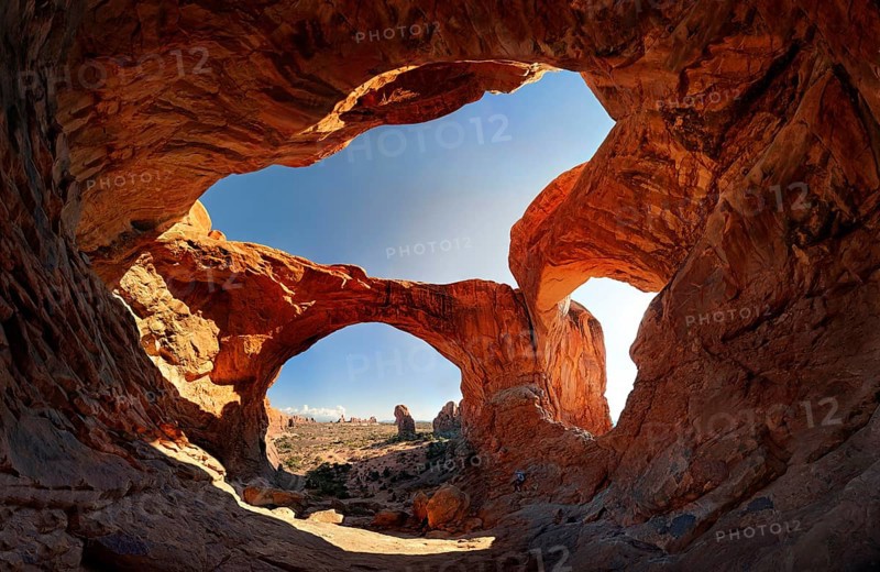 Double Arch, stone arches of red sandstone formed by erosion, Arches-Nationalpark, near Moab, Utah, United States