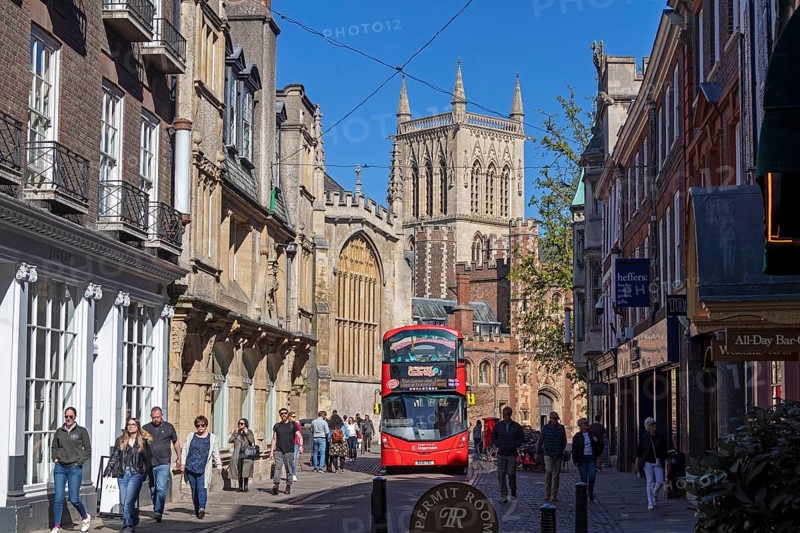 Trinity Street, St John's College, double-decker bus, Cambridge, England, Great Britain