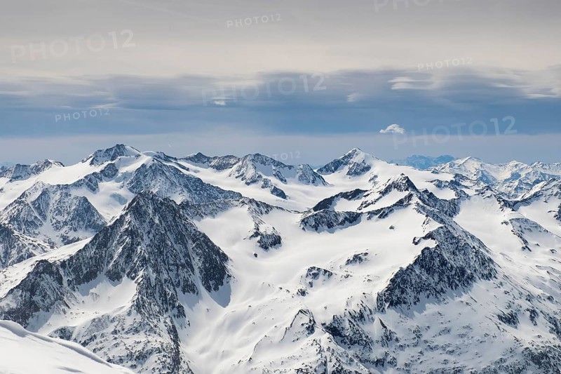 Views of snowy summits of the Ötztal Alps in winter, Tyrol, Austria