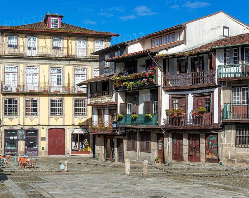 Historic buildings in Praça de São Tiago, city of Guimaraes, northern Portugal