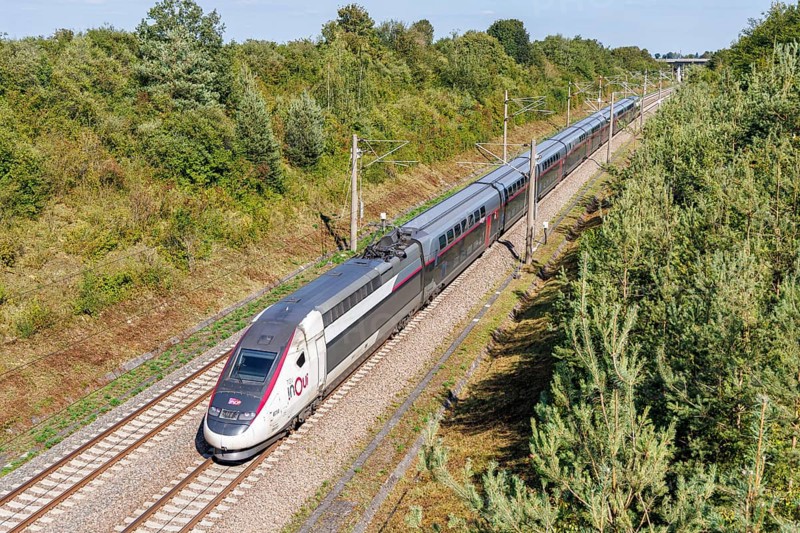 SNCF TGV Duplex train on the new Mannheim-Stuttgart line in Möglingen, Germany