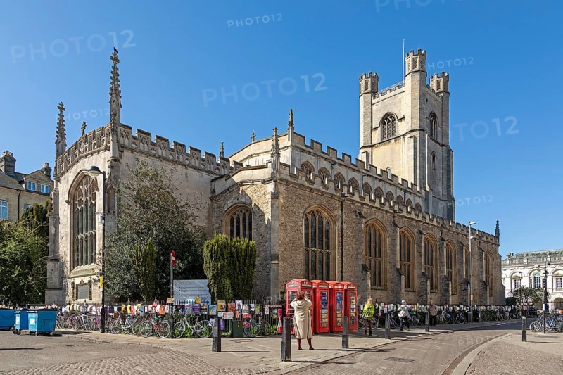 Great St Mary's, red telephone boxes, Cambridge, England, Great Britain