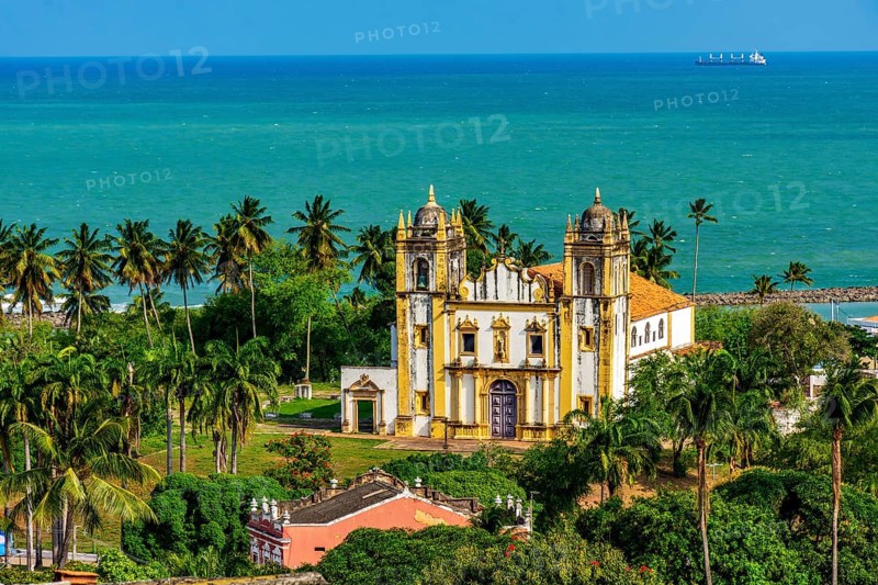 Historic church on the seafront in the historic city of Olinda in Pernambuco, Olinda, Pernambuco, Brazil