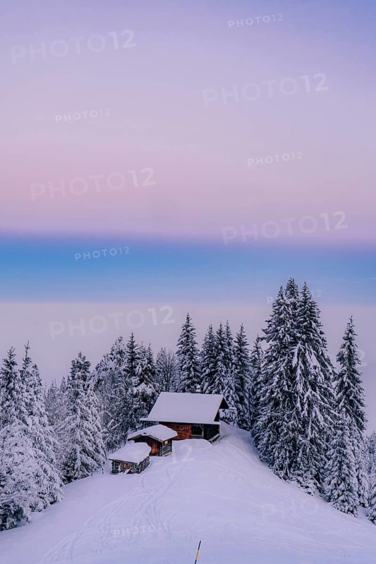 Sunrise snow tour on the Tegelberg in the Allgäu in Bavaria. Winter Wonder Land, Germany