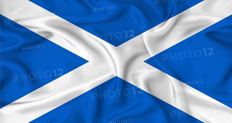 Realistic Scotland flag waving. Close up of flag of Scotland with cloth texture