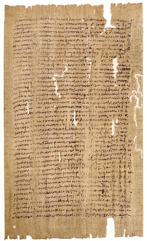 A facsimile of the papyrus with the Aristotelian Constitution of Athens, ca. 330 BC, Der Staat der Athener, vermutlich von Aristoteles, die Verfassung von Athen, um 330 v. Chr.