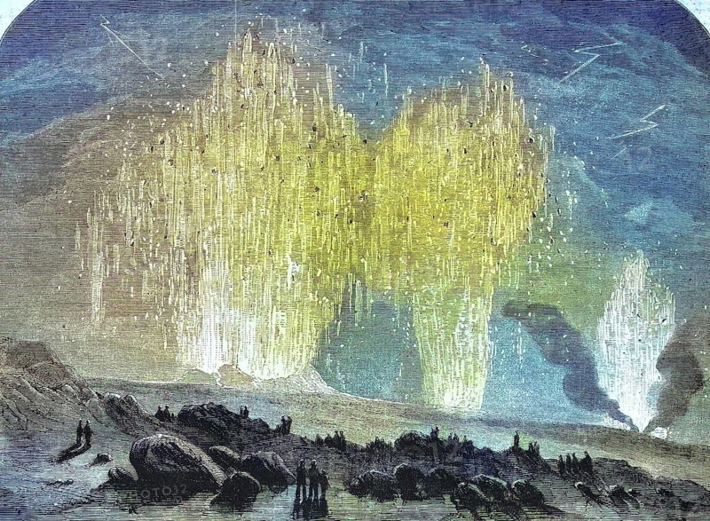 The Eruption of the Volcano Vesuvius 1858, Italy, Historical, digitally restored reproduction of an original 19th century painting, exact original date not known