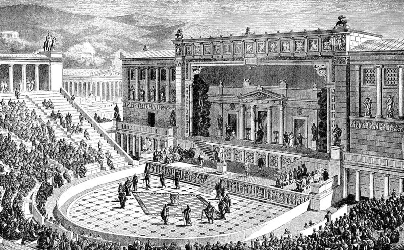Reconstruction of the Theatre of Dionysus in ancient Athens, Greece