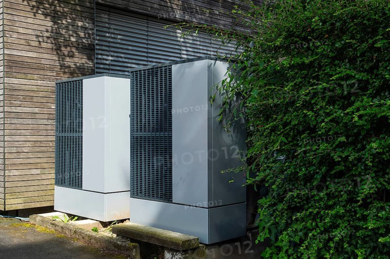 Two heat pumps in front of a house in Düsseldorf, Germany