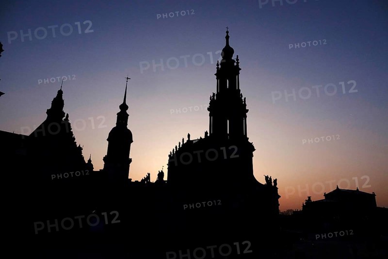 Court church and palace in Dresden in the evening, Saxony, Germany