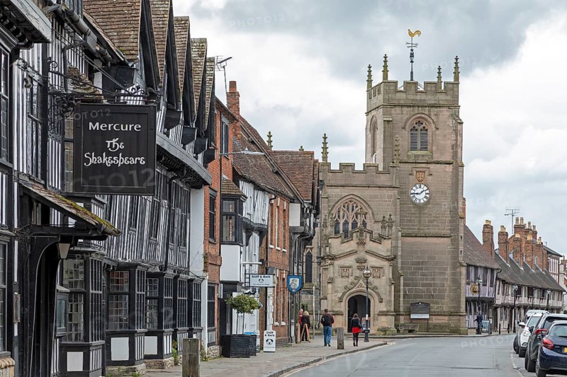 Half-timbered houses, Guild Chapel, Stratford-upon-Avon, England, Great Britain