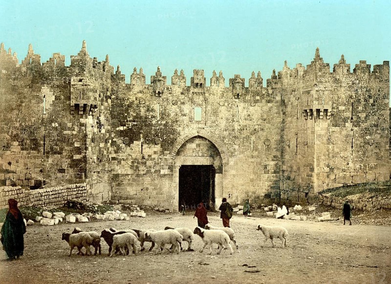 The Damascus Gate, Jerusalem, Holy Land, Israel, c. 1890, Historic, digitally restored reproduction from a 19th century original, The Damascus Gate, Holy Land, 1890, Historic, digitally restored reproduction from a 19th century original