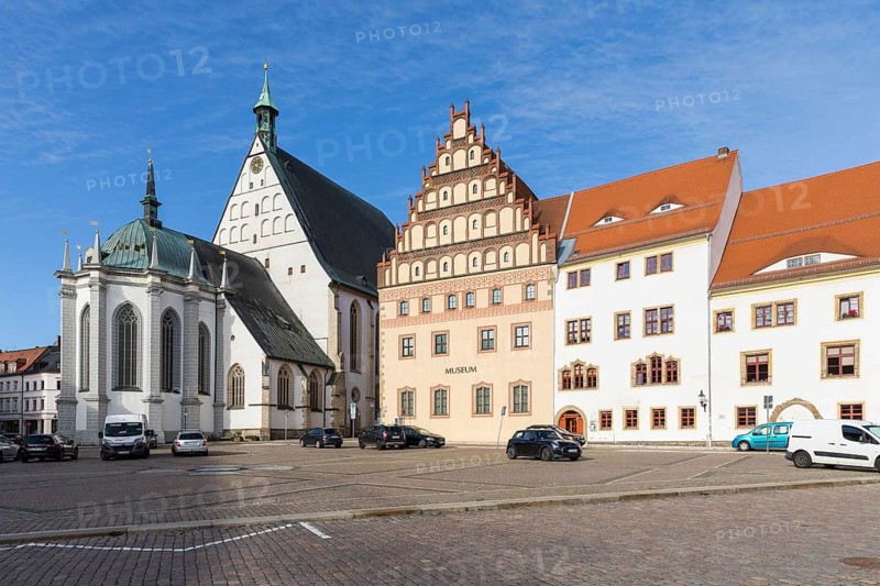 Untermarkt with cathedral and town and mining museum, Freiberg, Saxony, Germany