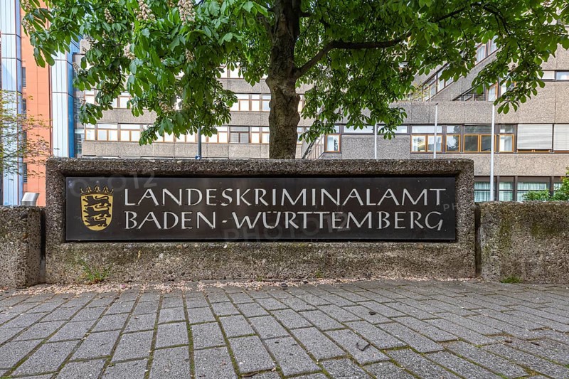 Baden-Württemberg State Office of Criminal Investigation, police authority, sign with state coat of arms, Bad Cannstatt, Stuttgart, Baden-Württemberg, Germany