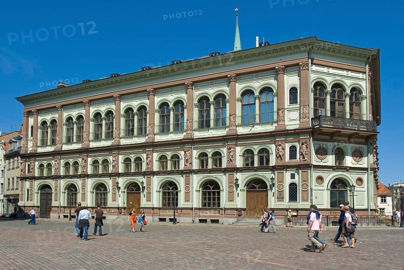 Art Nouveau façade of the stock exchange on Cathedral Square, Old Town of Riga, Latvia