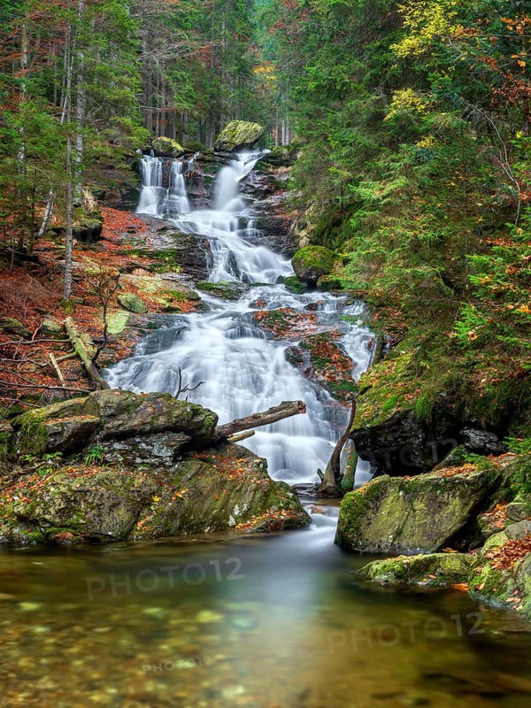Riesloch nature reserve, Riesloch Falls, Riesloch Falls, Riesbach waterfall, also known as Rissloch, Bodenmais, Bavarian Forest, Lower Bavaria, Bavaria, Germany