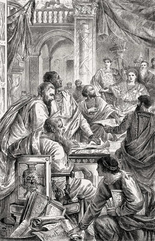 The First Council of Nicaea, by the Roman Emperor Constantine I in 325 AD