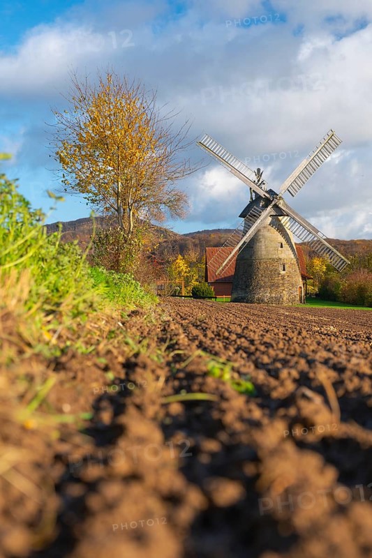 View of the Eisbergen windmill or Röckemann's mill, Porta Westfalica, Minden Lübbecke district, Weserbergland, North Rhine-Westphalia, Germany