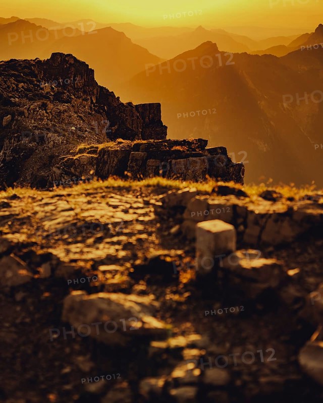 Thaneller summit at sunset in the Lechtal valley in Tyrol with a wonderful view of the surrounding mountains. Tyrol, Austria