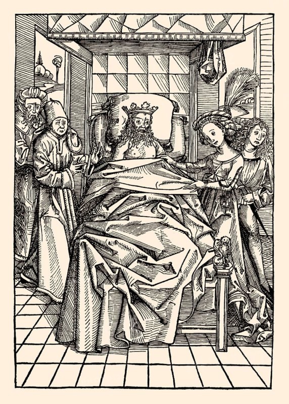 King David and Abishag, Anton Koburger, wood engraving, 1491