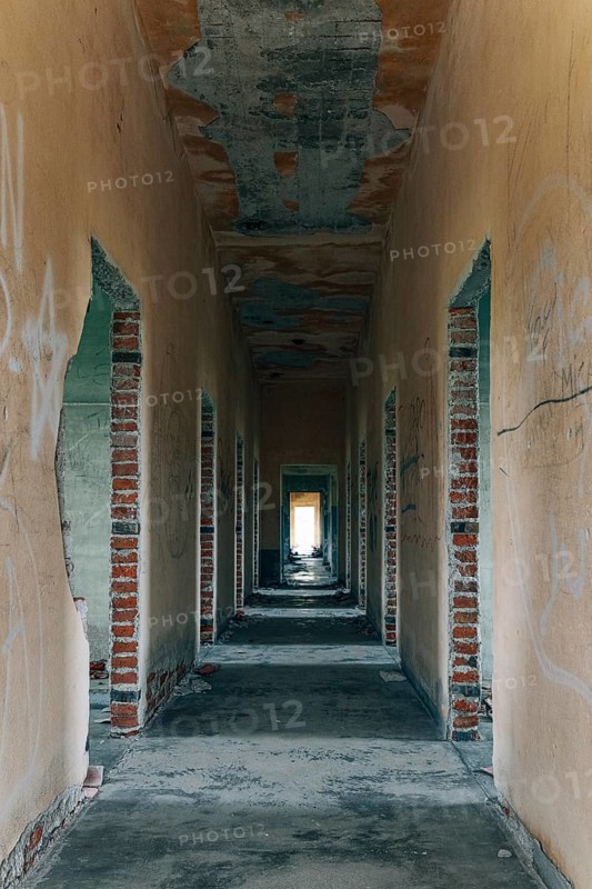 Hallway to office space, abandoned Swift factory, The Swift refrigerator in Puerto San Julián, Puerto San Julián, Santa Cruz Province, Argentina