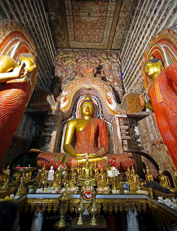 Buddha statues in the Sri Lankathilaka, Buddhist temple, Udunuwara, Kandy, Central Province, Sri Lanka