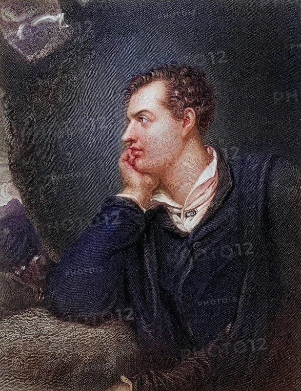George Gordon, Lord Byron 1788-1824, English romantic poet. Painted by H. Robinson after a drawing by R. Westall. From the book National Portrait Gallery Volume I, published in 1830, digitally restored reproduction from a 19th century original, record date not stated