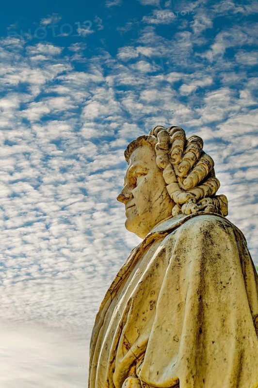Bach monument by sculptor Heinrich Pohlmann, monument to Johann Sebastian Bach, musician and composer, Bachplatz, Köthen, Saxony-Anhalt, Germany