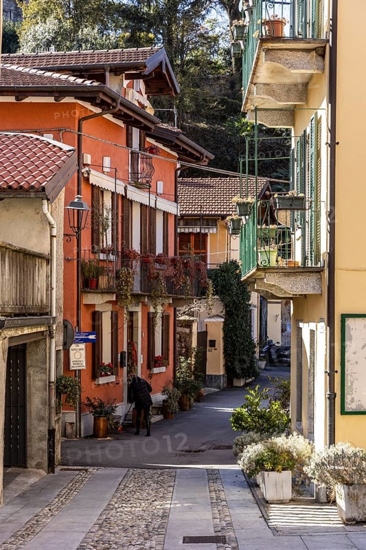 Alley with colourful houses, Mergozzo, Lago di Mergozzo, Piedmont, Italy
