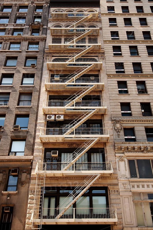 Fire escapes of a high-rise building, New York City, USA