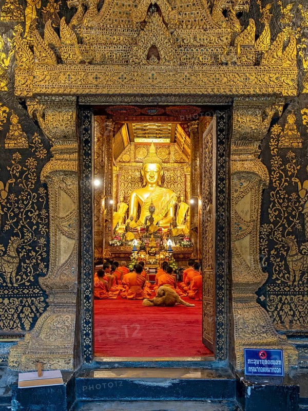 Buddha image at Wat Xieng Thong Sim ordination hall, Luang Prabang, Laos