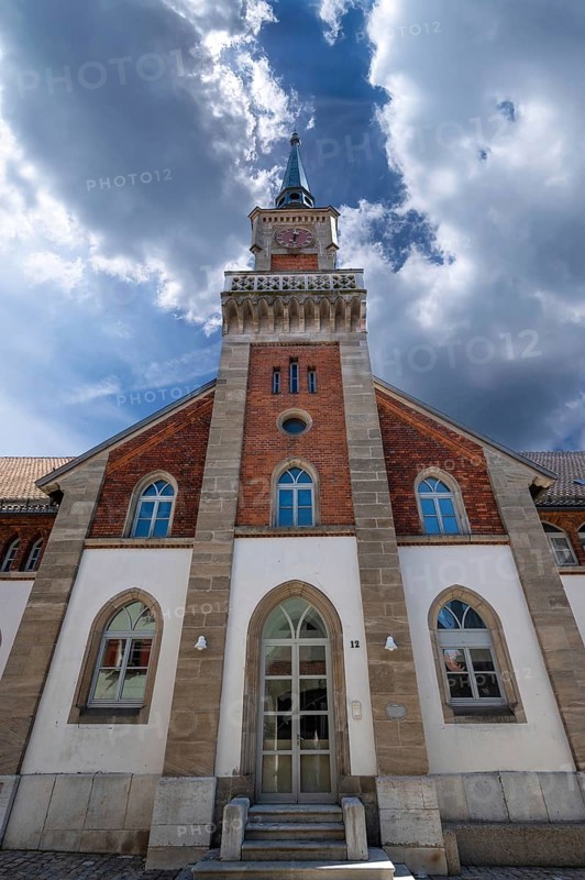 Tower of the original parish of St Martin, origin around 700, today market hall, An der Schranne, Weißenburg, Middle Franconia, Bavaria, Germany