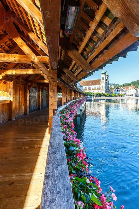 Chapel Bridge town on the river Reuss with bridge in Lucerne, Switzerland