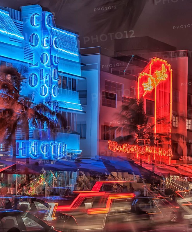 Ocean drive by night, South Beach, Miami, Florida, USA